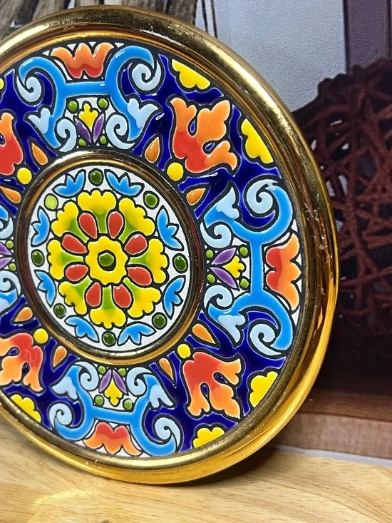 Cearco Spanish Decorative Wall Plate Hand Painted Enamels 24K Gold Foil Rim - Picture 10 of 11
